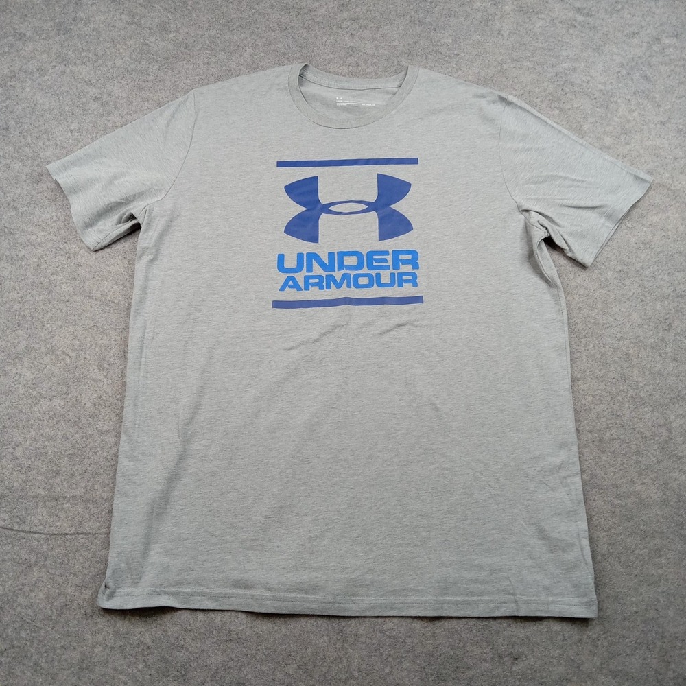 Under Armour Shirt Mens Large Gray HeatGear Logo Graphic Tee Tagless‎ Athletic